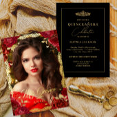 フォトキンセアニェラレッドローズ金ゴールドレース誕生日 箔招待状