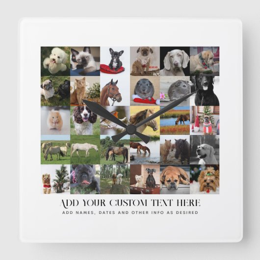 フォトギフトテンプレートファミリーフレンドペットカスタム スクエア壁時計 (正面)