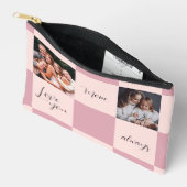 フォトギフト「愛するママ常に」ピンクのチェッカーボード アクセサリーポーチ (見開き)