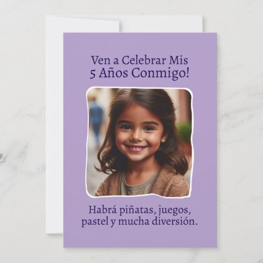 フォトギフト Mis 5 Años 5歳の誕生日おめでとう 招待状 (正面)