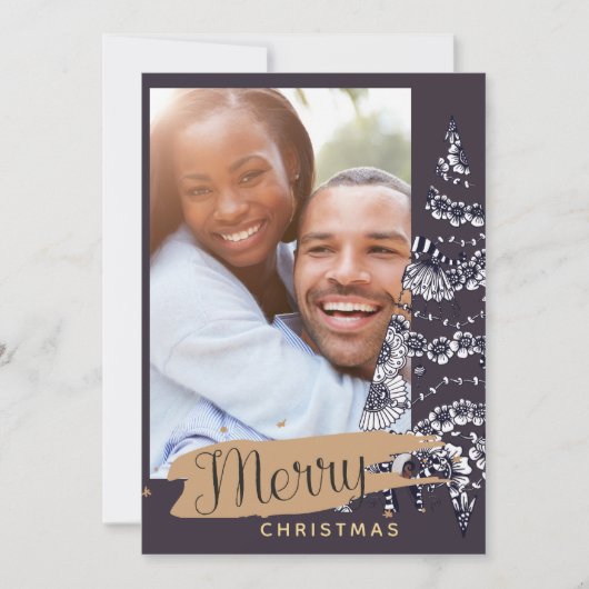 フォトクモダンリスマスカード – Mauve 芸術品を気取った Tree シーズンカード (正面)