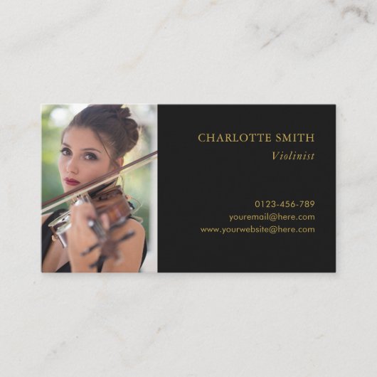 フォトクラシカルミュージシャンプロフェッショナルブラック&金ゴールド 名刺 (正面)