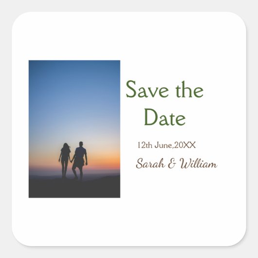 フォトクラシックエレガント白結婚タイポグラフィモダン スクエアシール (正面)