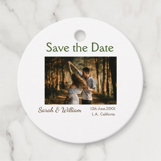 フォトクラシックエレガント白結婚タイポグラフィモダン フェイバータグ (正面)