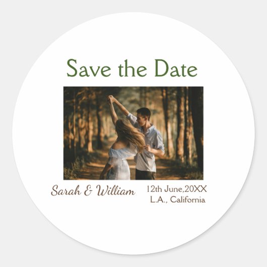 フォトクラシックエレガント白結婚タイポグラフィモダン ラウンドシール (正面)