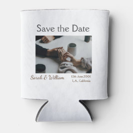 フォトクラシックエレガント白結婚タイポグラフィモダン 缶クーラー