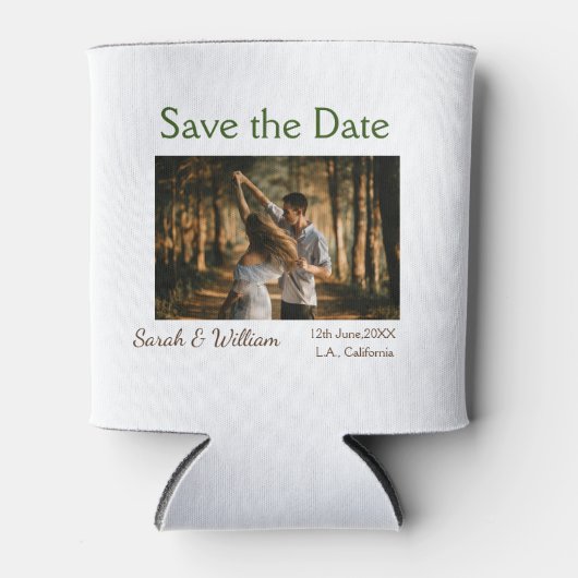 フォトクラシックエレガント白結婚タイポグラフィモダン 缶クーラー (正面)