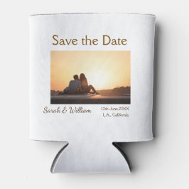 フォトクラシックエレガント白結婚タイポグラフィモダン 缶クーラー