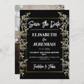 フォトクラシックフローラウェディング日付の保存 招待状 (正面/裏面)