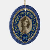 フォトクラシック金ゴールドダマスク記念ダークブルー セラミックオーナメント (右)