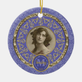フォトクラシック金ゴールドダマスク記念ラベンダー セラミックオーナメント