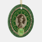 フォトクラシック金ゴールドダマスク記念緑 セラミックオーナメント (右)