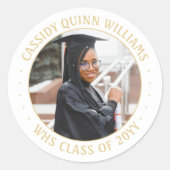 フォトクラスの年金ゴールドと白モダン卒業 ラウンドシール (正面)