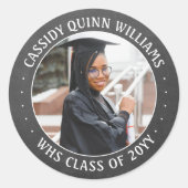 フォトクラスイヤー黒板白黒卒業 ラウンドシール (正面)