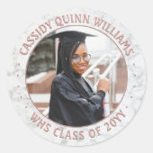 フォトクラス年ピンクローズ金ゴールド大理石卒業 ラウンドシール (正面)