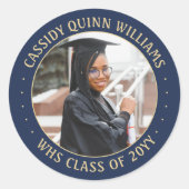 フォトクラス年海軍ブルー金ゴールドモダン卒業 ラウンドシール (正面)