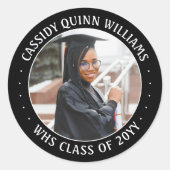 フォトクラス年白黒卒業モダン ラウンドシール (正面)