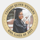 フォトクラス年黒卒業と金ゴールドエレガント卒業 ラウンドシール (正面)