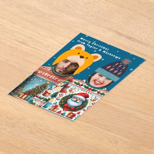 フォトクリおもしろいスパーソナライズされたスマスジャンパ アクリル招待状 (レイダウン)