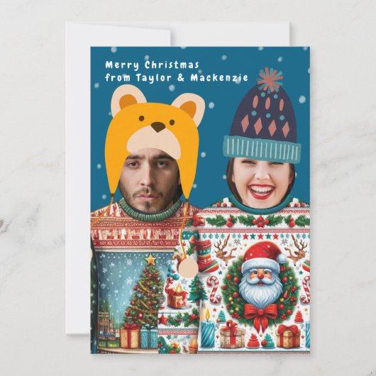 フォトクリおもしろいスパーソナライズされたスマスジャンパ シーズンカード (正面)