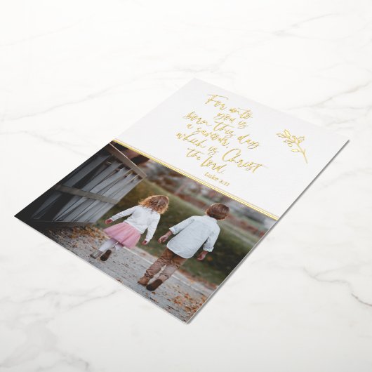 フォトクリスチャンをベースにした金箔クリスマスカード 箔シーズンカード (回転した状態)