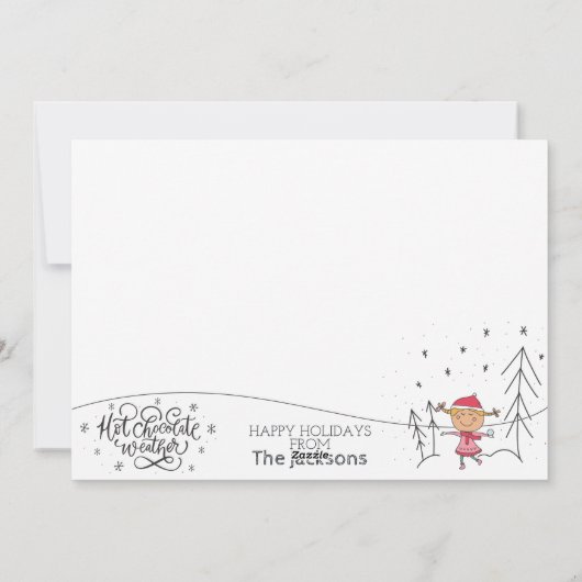 フォトクリスマスとホットチョコレートの天気の冬 シーズンカード (裏面)