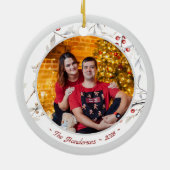 フォトクリスマスと冬の赤い果実の鳥 セラミックオーナメント (裏面)