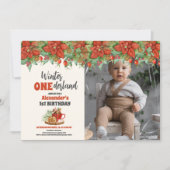 フォトクリスマスウィンターオネダーランドファースト誕生日 招待状 (正面)