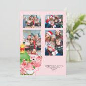 フォトクリスマスウォーターカラーピンクと緑のトロピカル 案内状 (スタンド正面)