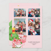 フォトクリスマスウォーターカラーピンクと緑のトロピカル 案内状 (正面/裏面)