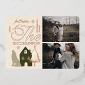 フォトクリスマスウッドランド動物と居心地の良い村 箔シーズンカード (正面)