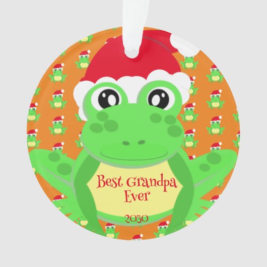 フォトクリスマスオレンジカエルかわいいサンタハットパターン オーナメント (正面)