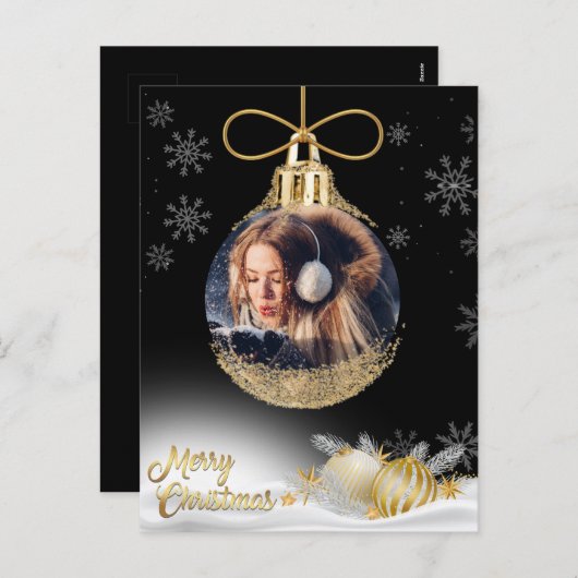 フォトクリスマスオーナメントスノーフレークモダン予算 シーズンポストカード (正面/裏面)