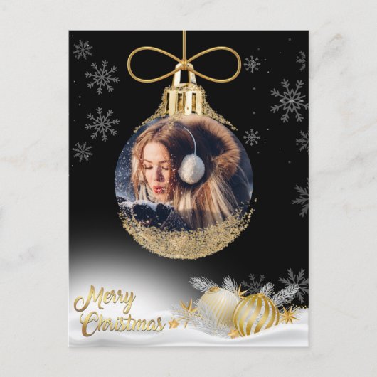 フォトクリスマスオーナメントスノーフレークモダン予算 シーズンポストカード (正面)