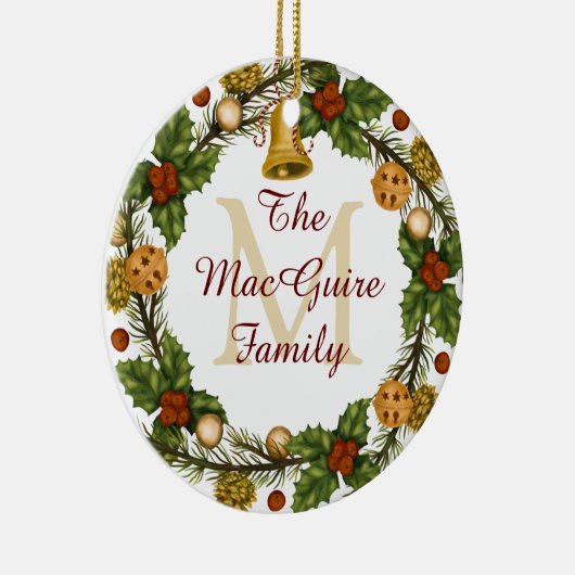 フォトクリスマスオーナメントヴィンテージリースモノグラム セラミックオーナメント (右)