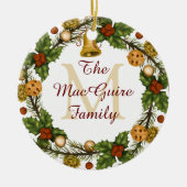 フォトクリスマスオーナメントヴィンテージリースモノグラム セラミックオーナメント (正面)