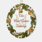 フォトクリスマスオーナメントヴィンテージリースモノグラム セラミックオーナメント (左)