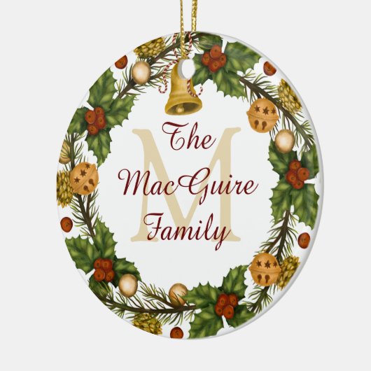 フォトクリスマスオーナメントヴィンテージリースモノグラム セラミックオーナメント (左)