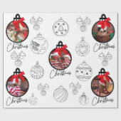 フォトクリスマスオーナメント白黒 ラッピングペーパー (フラット)
