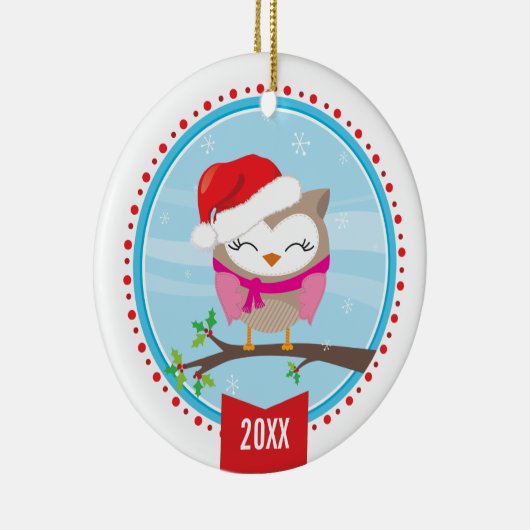 フォトクリスマスオーナメント：:フェスティバルフクロウ3 セラミックオーナメント (右)