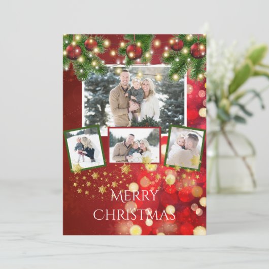 フォトクリスマスカードストリングライト金ゴールド星 シーズンカード (スタンド正面)