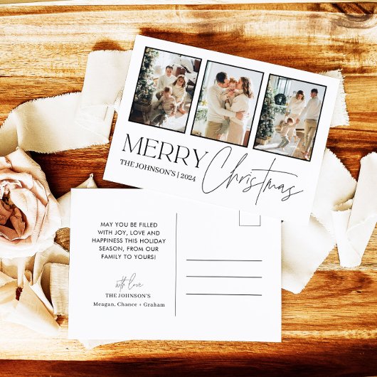 フォトクリスマスカードモダン、メリークリスマス シーズンポストカード