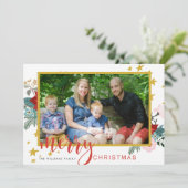 フォトクリスマスカード赤と金ゴールド書 シーズンカード (スタンド正面)