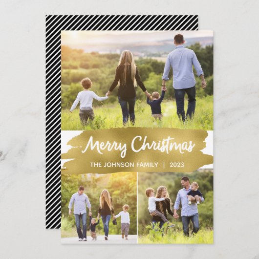 フォトクリスマスカード3枚写真、ゴールドフォイル シーズンカード (正面/裏面)