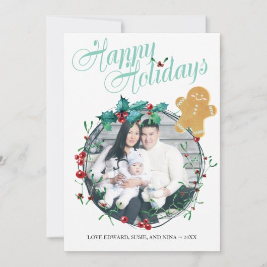 フォトクリスマスカード – ジンジャーブレッドマン シーズンカード (正面)