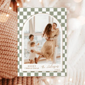 フォトクリスマスカード、セージグリーンボーホホリデーカード 招待状