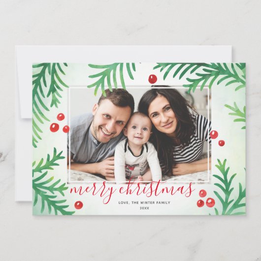 フォトクリスマスカード |赤クラシックと緑 シーズンカード (正面)