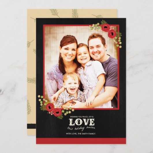 フォトクリスマスカード |黒板フローラ シーズンカード (正面/裏面)