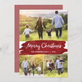 フォトクリスマスカード(3枚の写真付き、赤) シーズンカード (正面/裏面)