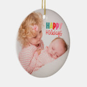 フォトクリスマスグリーティングとハッピーホリデー セラミックオーナメント (右)